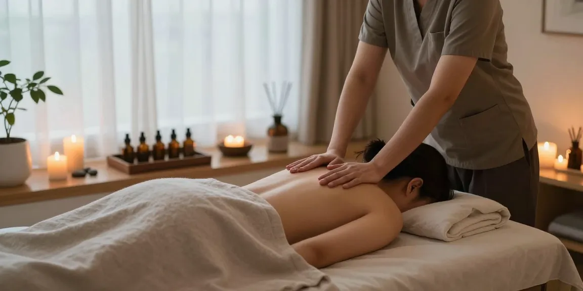용산출장안마 전문 마사지사가 편안한 마사지 환경에서 고객을 돌보고 있는 모습