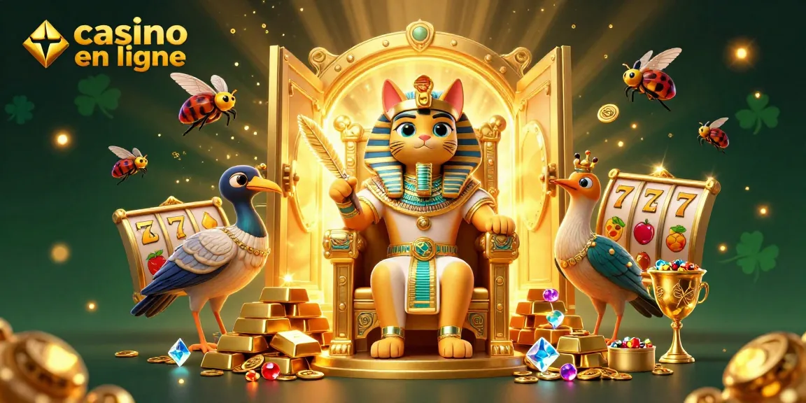 Jouez à des jeux captivants de casino en ligne avec un pharaon égyptien et des trésors scintillants.