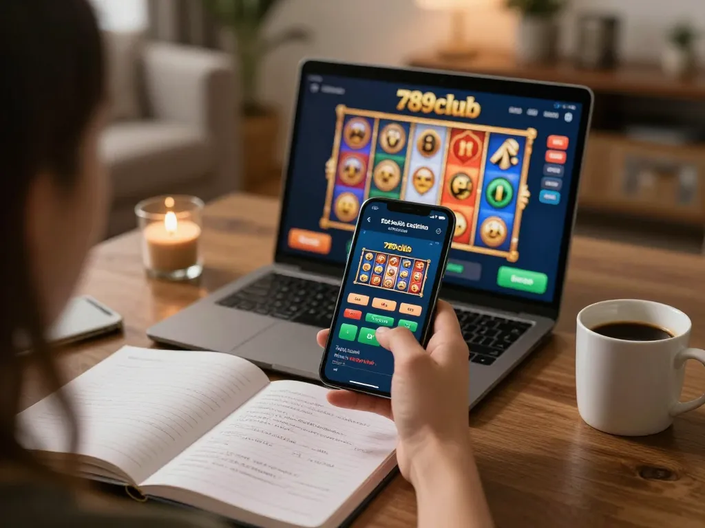 Player engaging with the 789club mobile app while managing their bankroll responsibly in a cozy home setting.