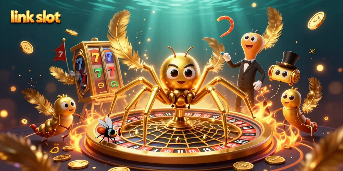 Slot online dalam aksi, dengan karakter bernama 'link slot' di tengah ilustrasi kasino.