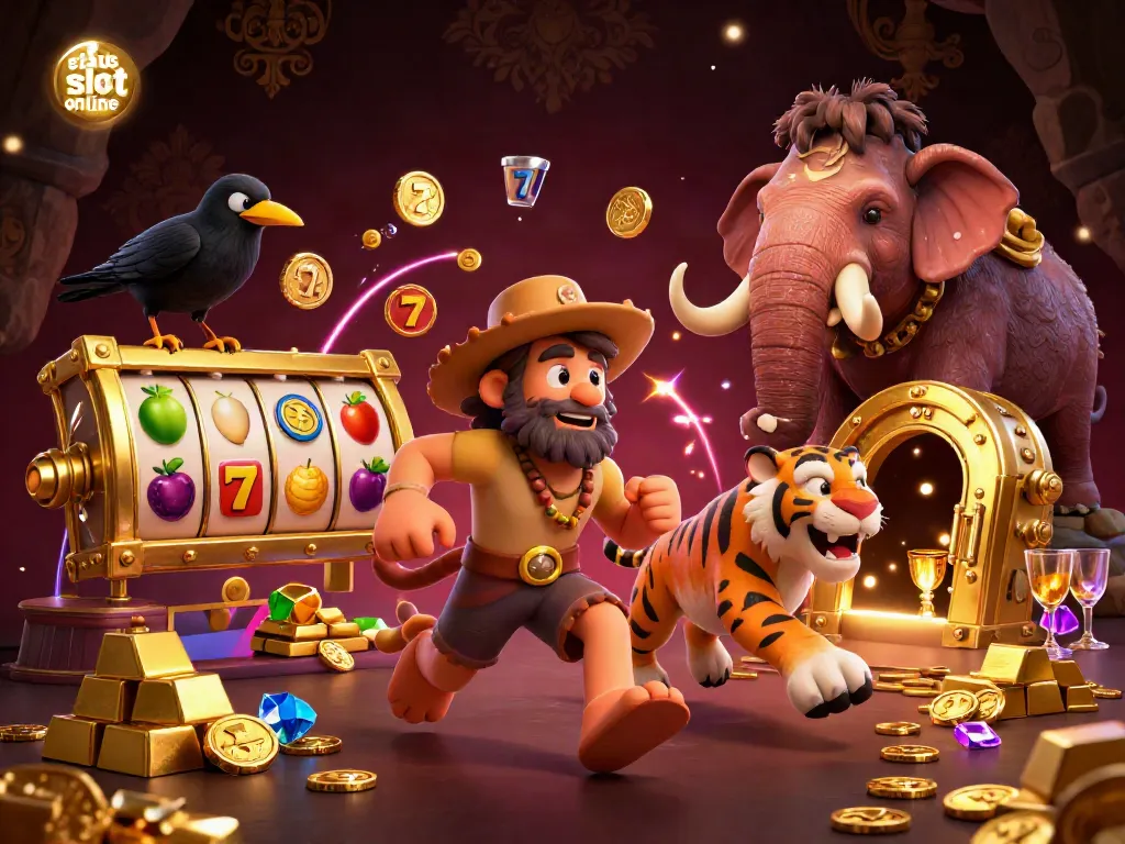 Menggandeng keseruan bermain situs slot online, karakter menyerupai manusia purba dan harimau sabertooth beraksi di kasino prasejarah.