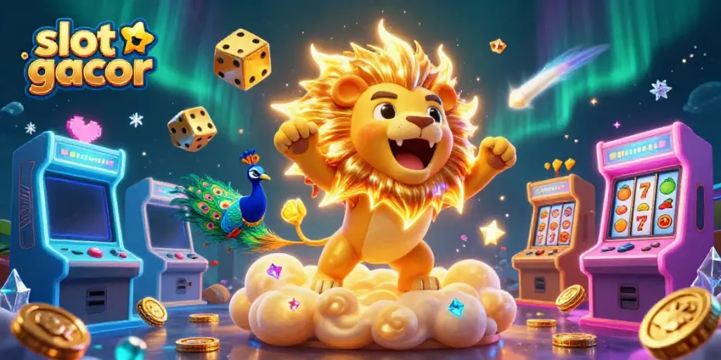 Experience slot gacor with vibrant 3D gaming elements and characters in a lively casino scene.