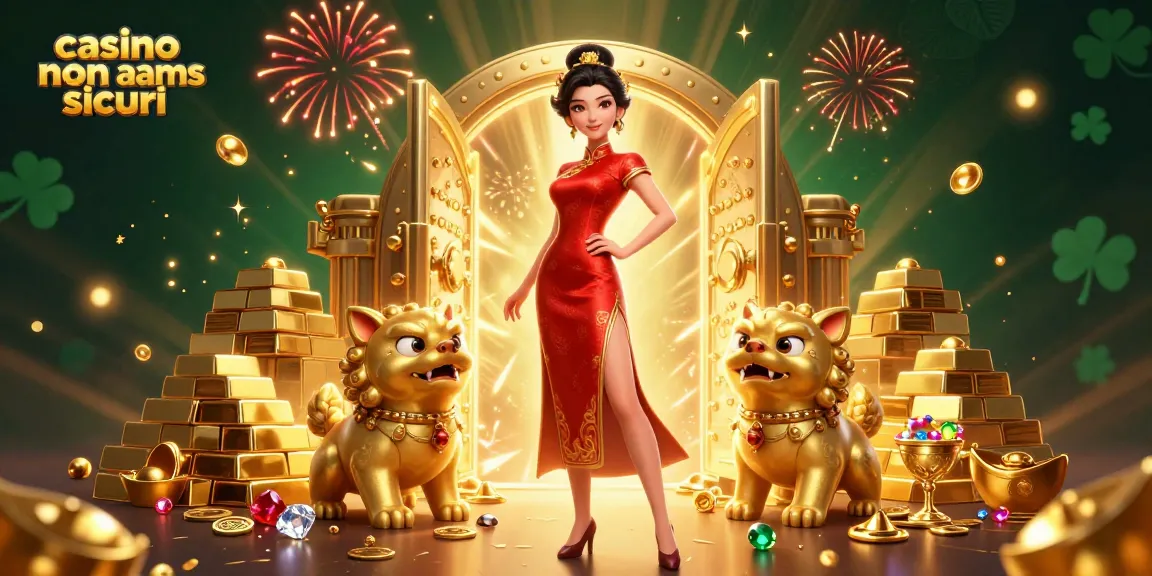 Scopri l'emozione dei casino non AAMS sicuri con questa vivace illustrazione 3D che presenta personaggi festivi e tesori.