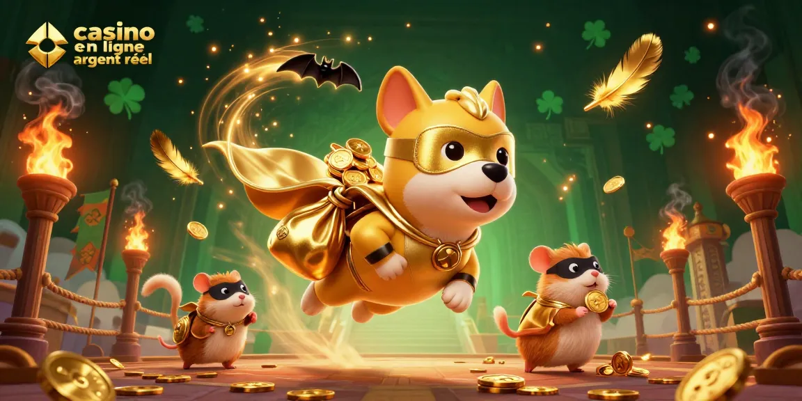 Jouez au casino en ligne argent réel avec une image dynamique de héros et de pièces d'or.