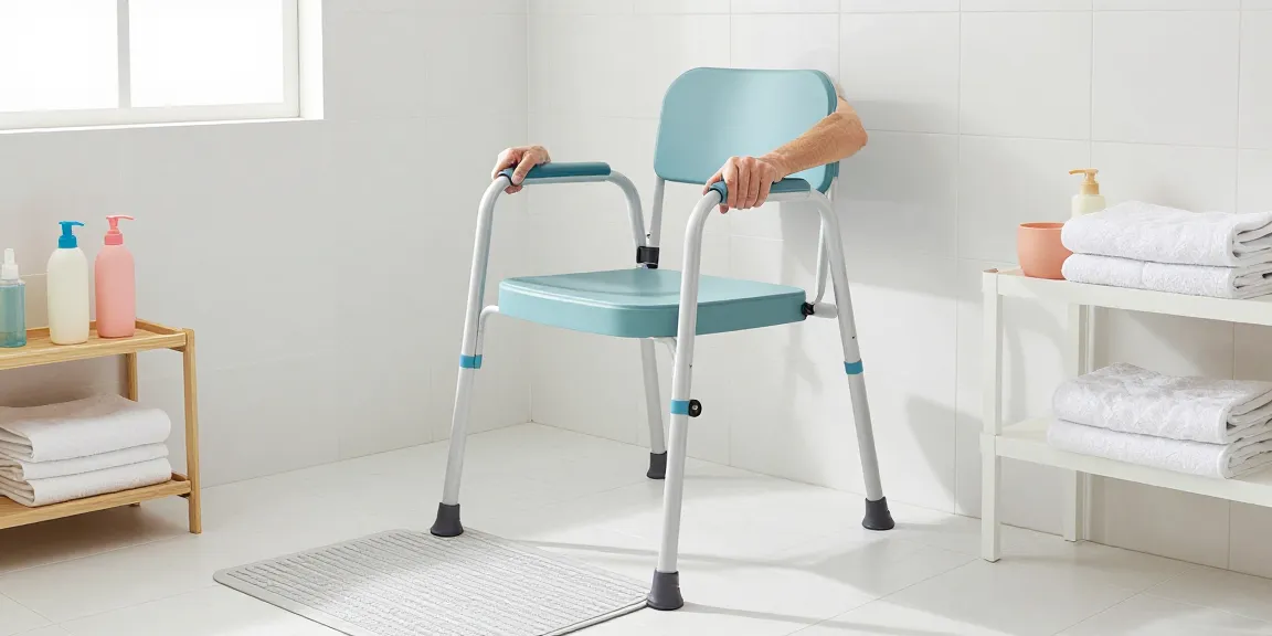 浴室安全用品 with grab bars and shower chair enhancing safety in a cozy bathroom.