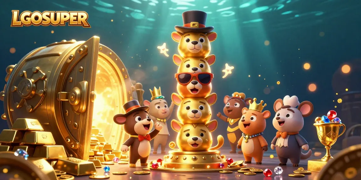 Engage with the thrilling LGOSUPER gaming experience featuring vibrant casino characters amidst overflowing treasure.