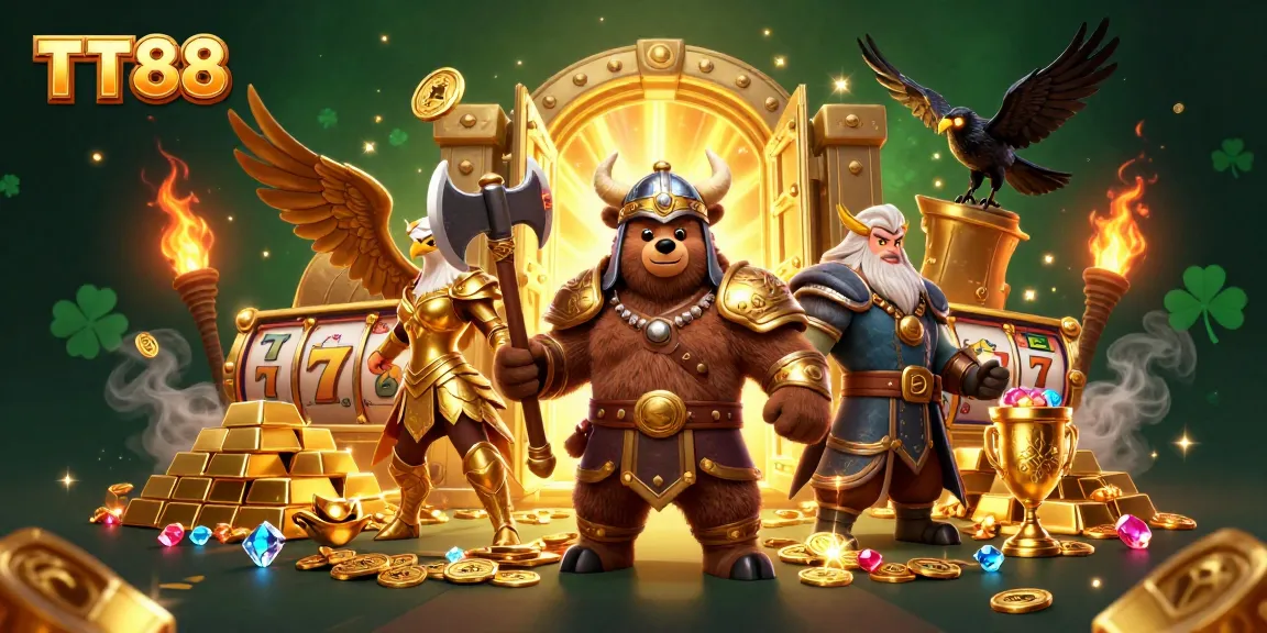 Engage with TT88's immersive casino experience featuring golden treasures and dynamic gaming elements.
