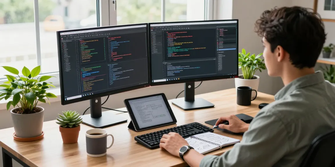Effective截图软件 workspace showcasing coding and tech tools in a modern office.
