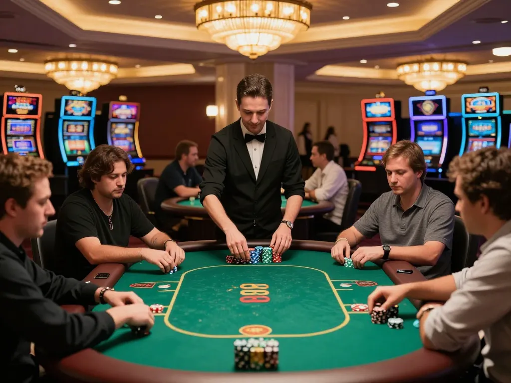 Players at LV88 engaging in an exciting poker game with a warm casino atmosphere.
