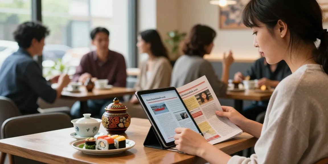 Engaging multicultural café scene showcasing vibrant articles from https://hanadultalk.com, highlighting cultural exchange and community.