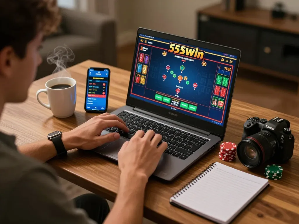 Engaging online gaming scene showcasing a player betting on 555win live dealer casino game.