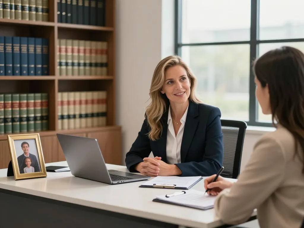 Palm Harbor Divorce Lawyer Shelly Beach consulting with a client in a welcoming office setting.