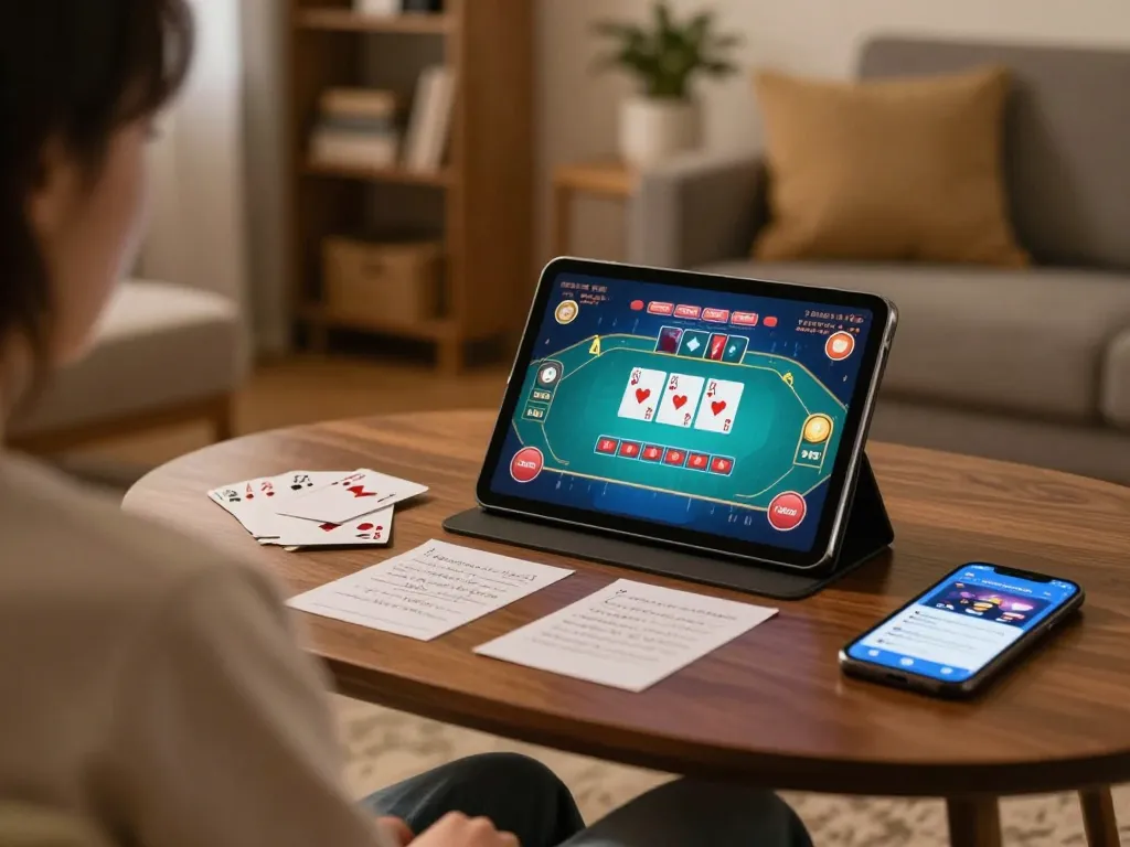 Engaging with gamebaidoithuong8 on tablet, showcasing online poker gameplay