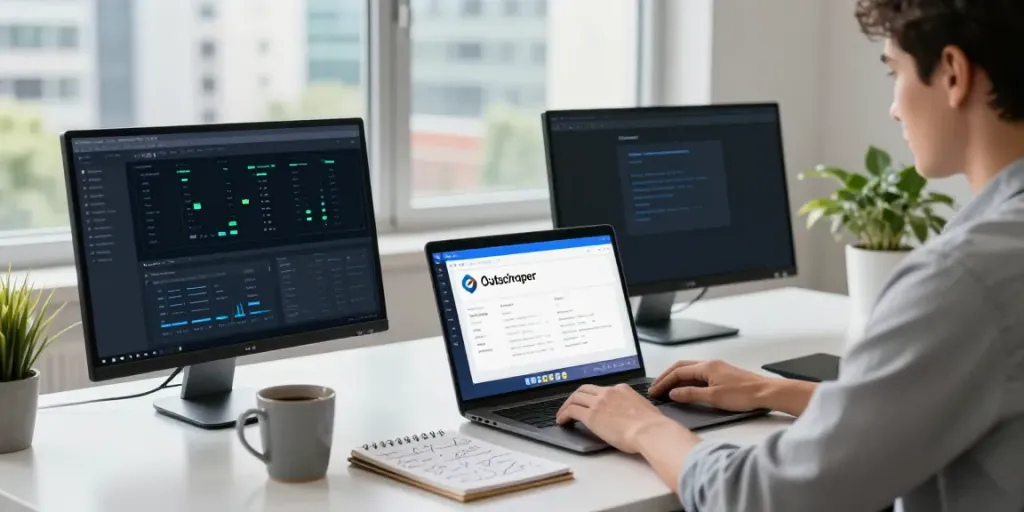 Using the Google Maps scraping tool by Outscraper in a modern workspace to extract vital business data.