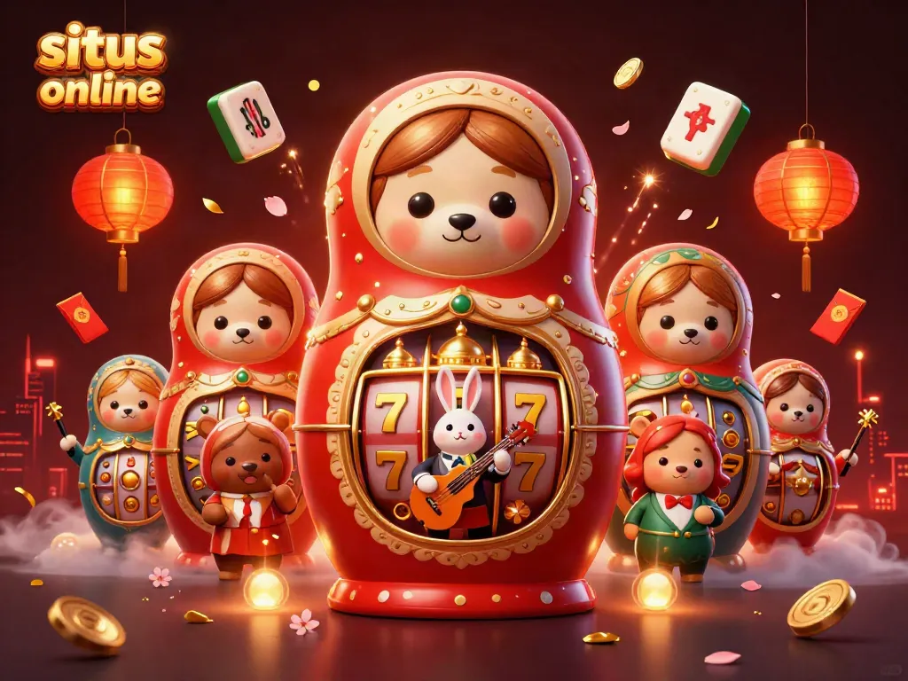 Permainan di situs slot online dengan karakter bear Matryoshka dan elemen keberuntungan yang menarik.