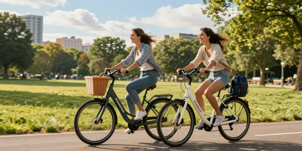 Doppio Fiets e-bike in a scenic park, highlighting joy and adventure of outdoor cycling.