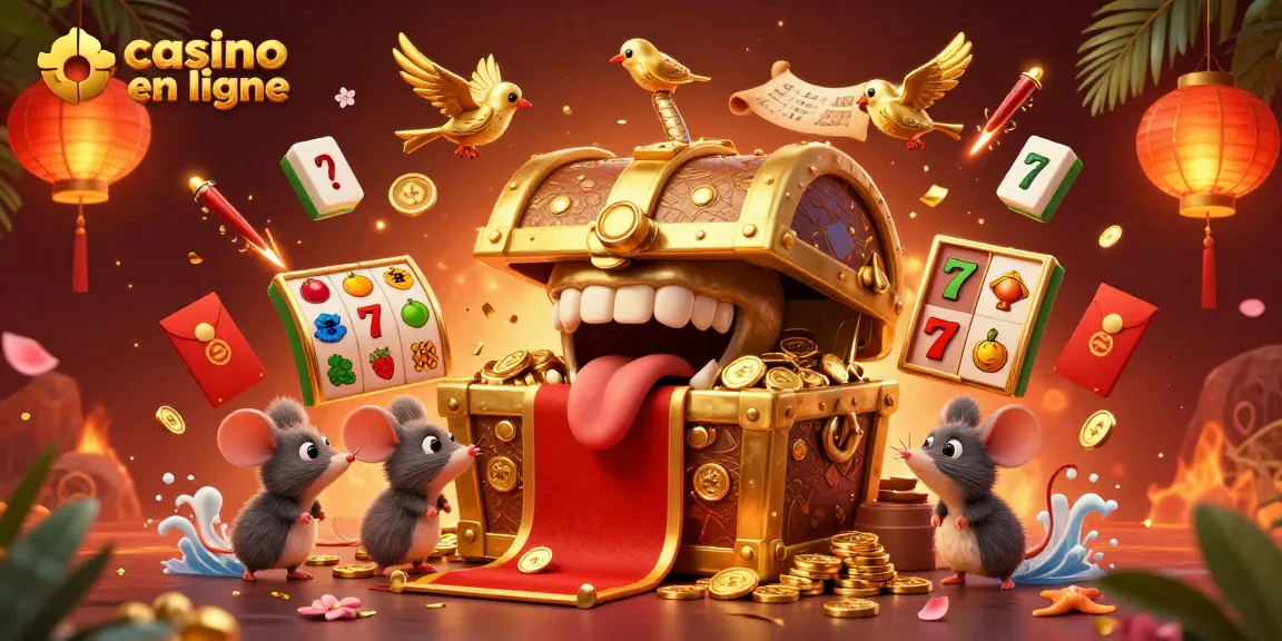 Illustration représentant un casino en ligne avec une ambiance festive et des trésors, tous réunis pour maximiser les gains.