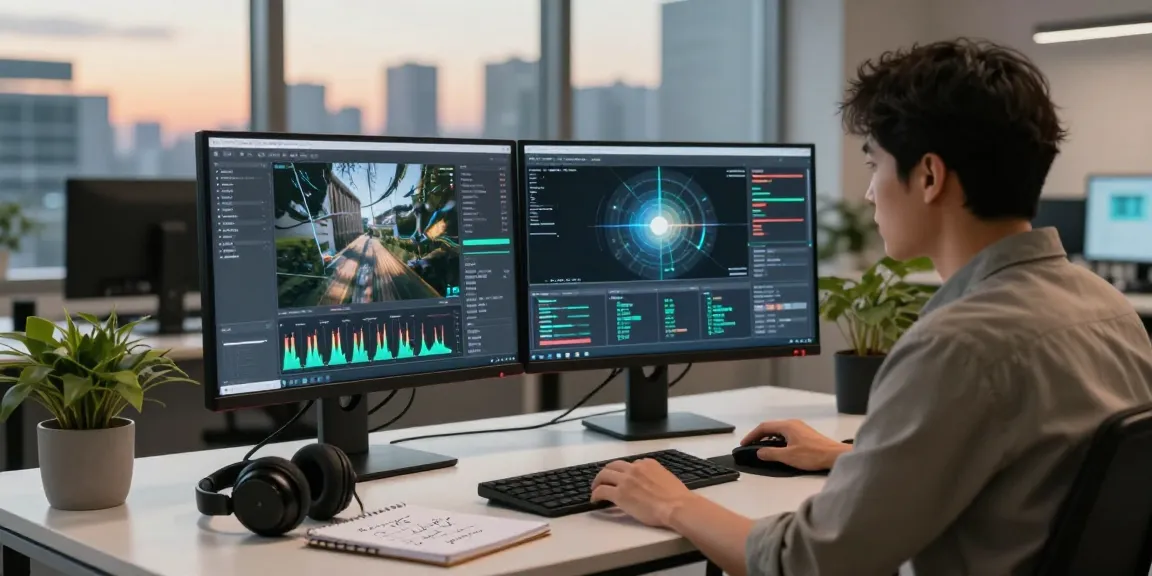 AI engineer analyzing images with a free ai image detector in a modern workspace.