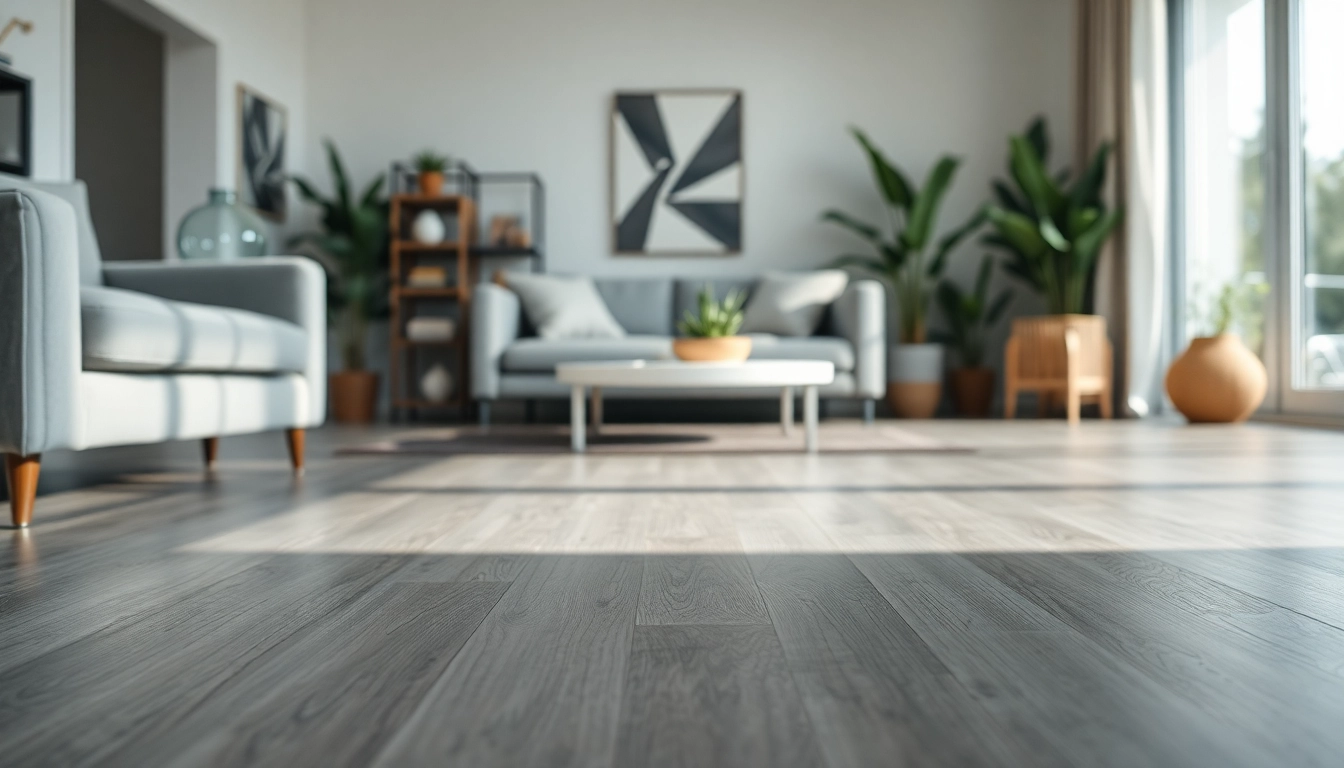 Enhance your space with grey vinyl flooring that offers elegance and durability.