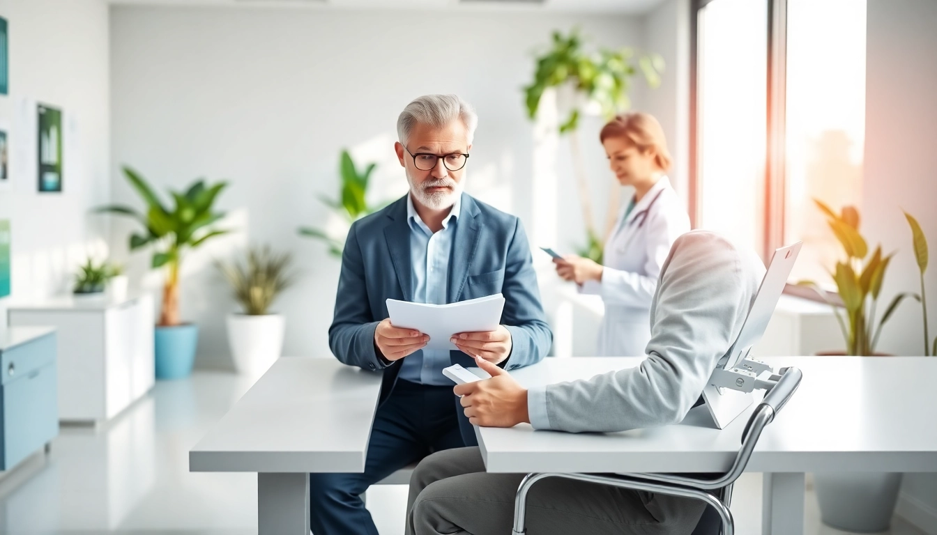 Executive health assessment Sydney conducted in a modern clinic showing professionals at work.