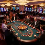 Players engaging at a roulette table in RR88 casino, highlighting excitement and elegance.