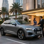 Trải nghiệm cho thuê xe ô tô hạng sang với cho thuê xe ô tô hạng sang bao gồm Audi Q8 và tài xế chuyên nghiệp tại một khách sạn cao cấp.