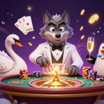 Engage in thrilling gameplay with tải sunwin, a dynamic casino scene featuring a debonair wolf, elegant swan, and penguin sommelier.
