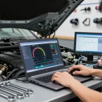 Chiptuning Hannover – Professioneller Techniker bei der Motoroptimierung in modernem Werkstattumfeld.