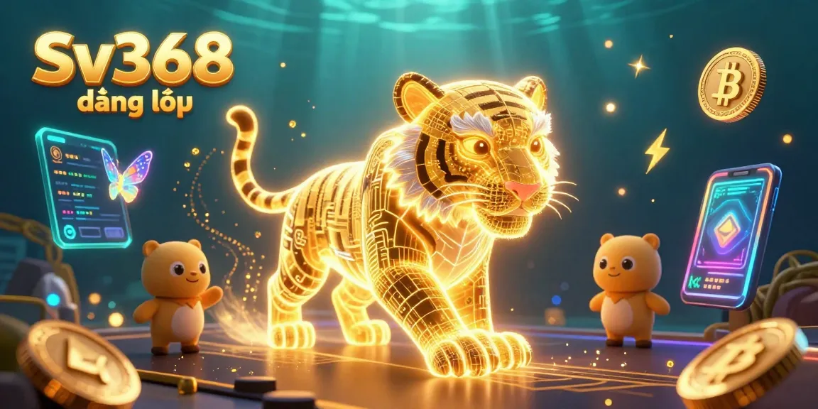 Experience the thrilling Sv368 đăng nhập with a golden tiger illuminating a digital casino landscape.