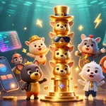 Engage with nk88 win in an energetic 3D casino scene adorned with vibrant crypto elements.