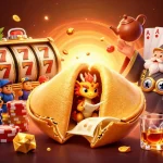 Engage with slot gacor adventures featuring fortune cookies and dragon guardians in a vibrant casino illustration.