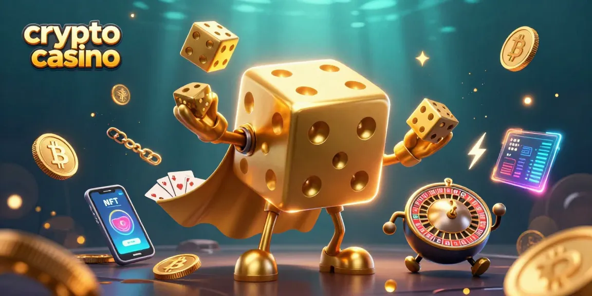 Gioca nel crypto casino con un golem di dadi d'oro e monete digitali luccicanti.