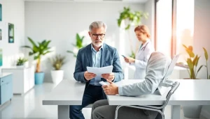 Executive health assessment Sydney conducted in a modern clinic showing professionals at work.