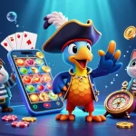 Plongez dans l'univers captivant du casino en ligne avec des personnages animés entourés de jeux et de récompenses.
