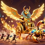 Sman2bone menyajikan ilustrasi 3D menarik dengan karakter skarabeus emas dan elemen kasino yang dinamis.