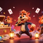 Engage with the vibrant pg66 casino experience, showcasing hyenas enjoying gambling joy with gold coins galore.