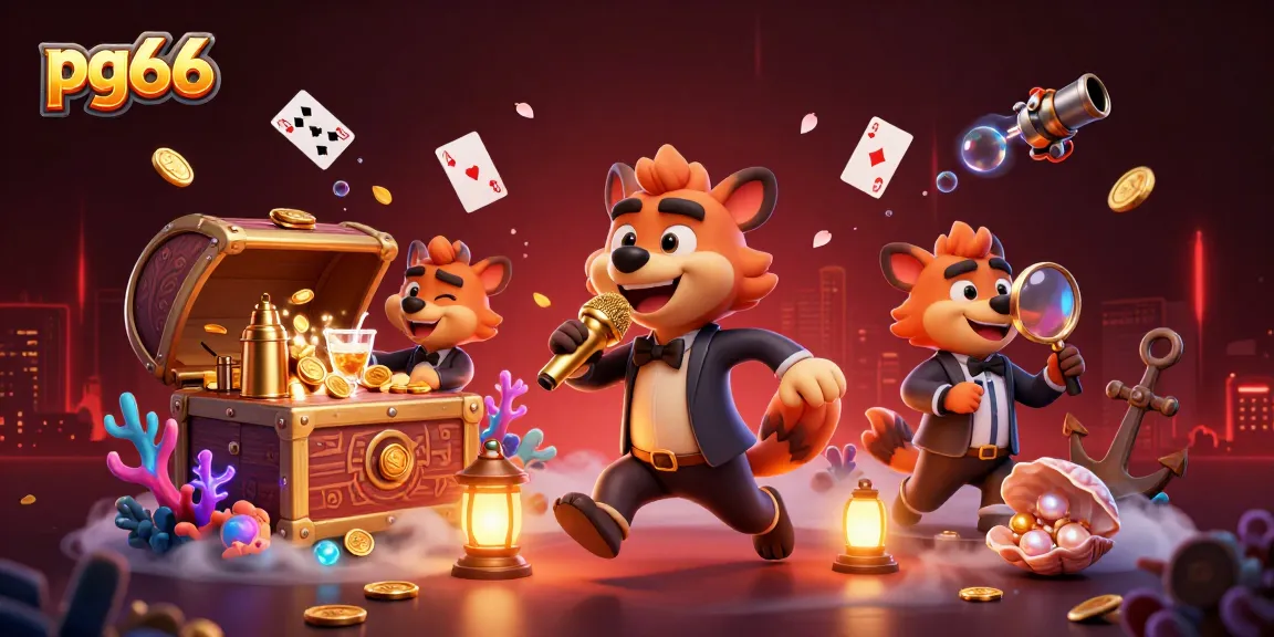 Engage with the vibrant pg66 casino experience, showcasing hyenas enjoying gambling joy with gold coins galore.