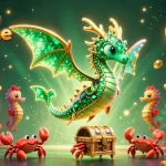 Découvrez les jeux passionnants du casino en ligne avec un dragon de mer et des machines à sous colorées.
