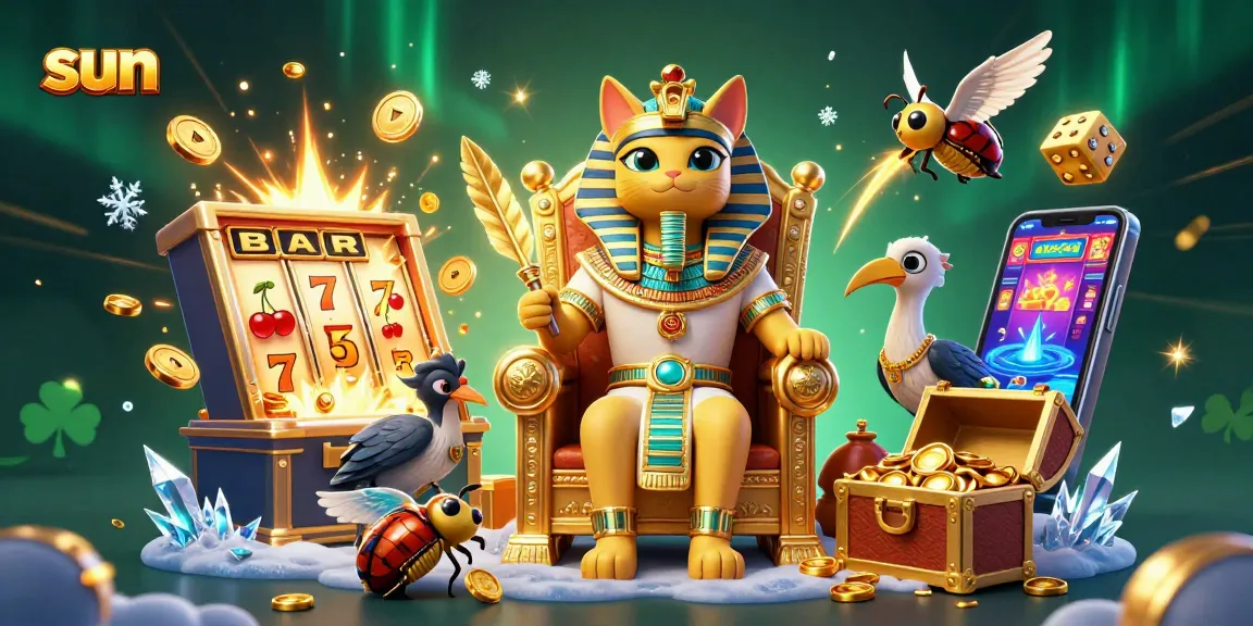 Win big at the casino with sun-themed gaming elements, featuring vibrant characters and jackpot excitement.