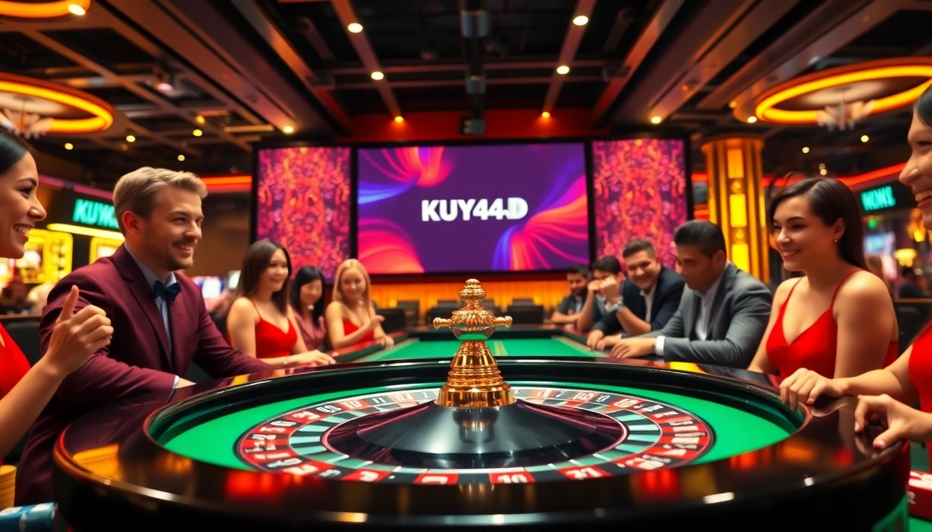 Main attraction at KUY4D Casino, exciting roulette table with players in action.