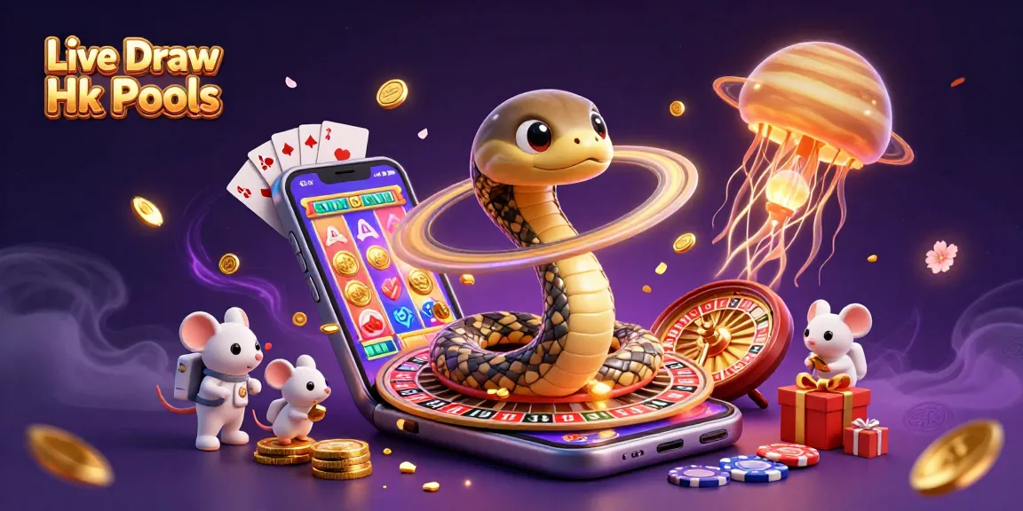 Experience exciting Live Draw Hk Pools moments with the cosmic snake dealer and astronaut mice placing bets.