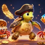 Visualisasi slot gacor dengan kura-kura bajak laut dan harta karun, menarik untuk pemain.