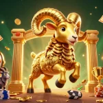 Jouez au casino en ligne avec ce visuel illustrant un bélier d'or symbolisant des gains en machines à sous.