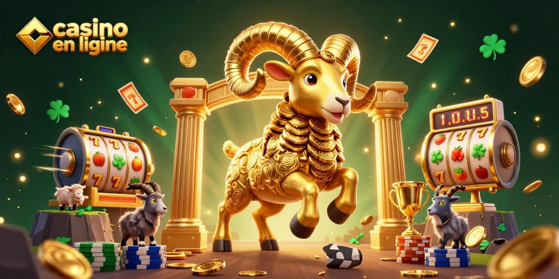 Jouez au casino en ligne avec ce visuel illustrant un bélier d'or symbolisant des gains en machines à sous.