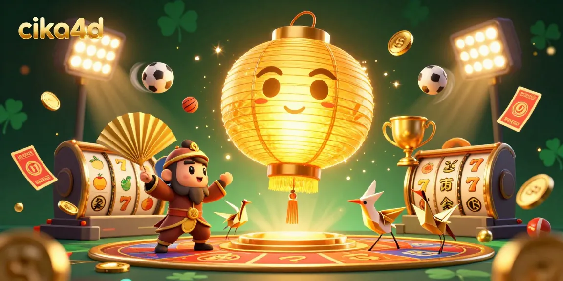 Experience exciting gameplay with cika4d's vibrant casino scene filled with dynamic slot reels and sports elements.