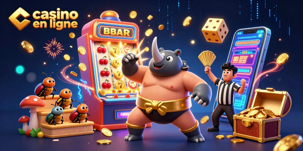 Participez à des jeux de casino en ligne avec cette illustration dynamique pleine de personnages colorés.