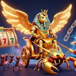 Engage in exciting game bài sunwin with a vibrant scene of a golden beetle and scorpion chariot amidst casino elements.