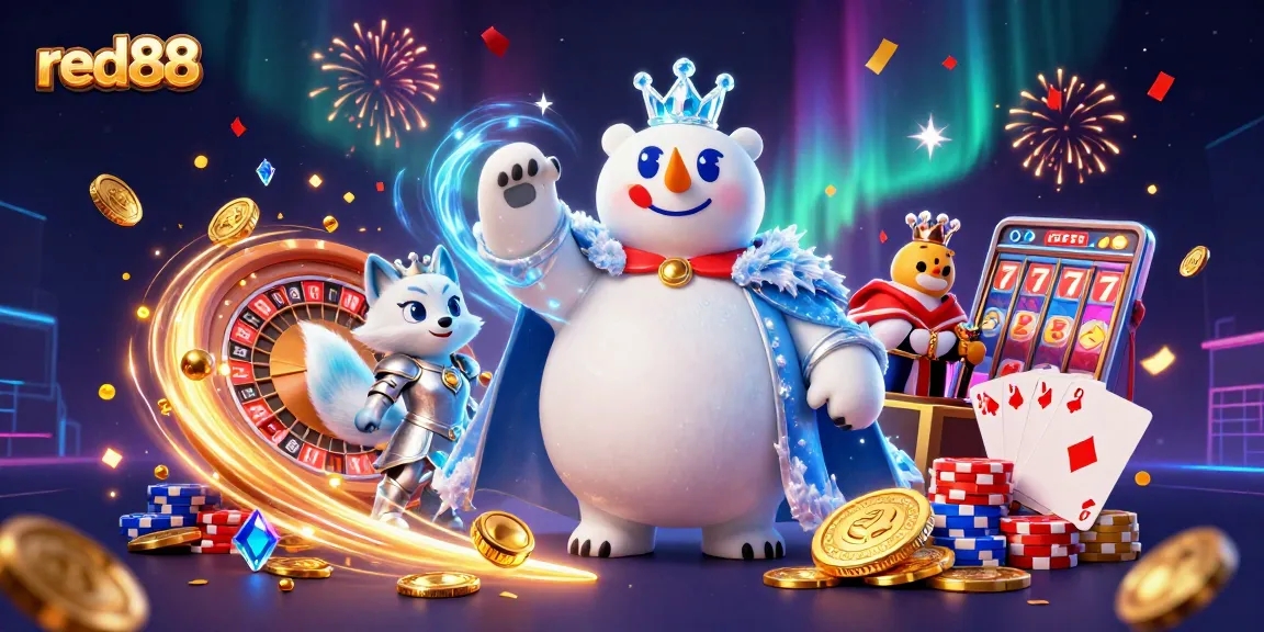 Experience the excitement of red88 with cascading golden coins and vibrant casino elements in this animated scene!