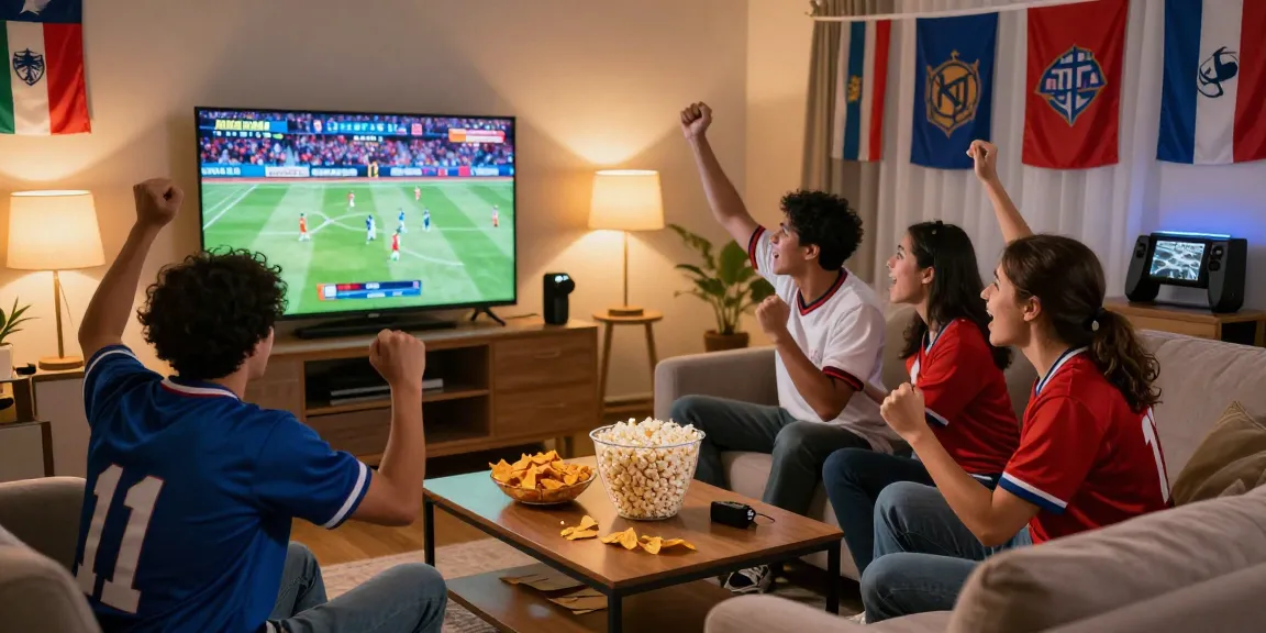 Excited fans enjoying kora live sports in a cozy living room during a match.