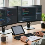 Effective截图软件 workspace showcasing coding and tech tools in a modern office.